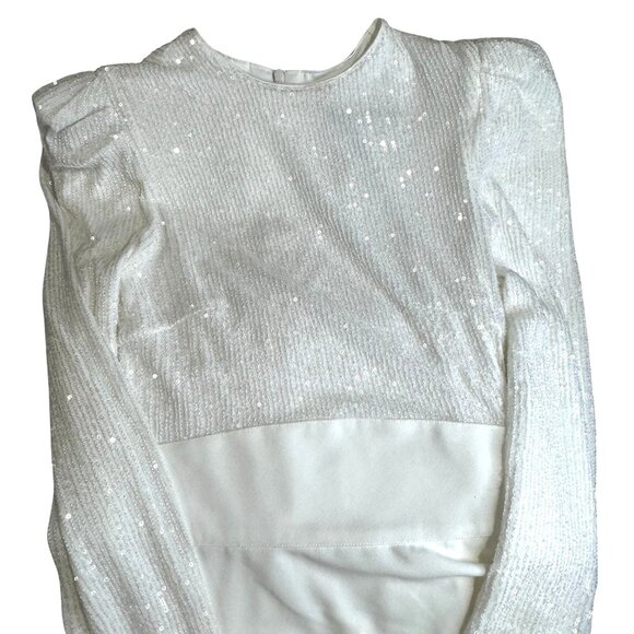 Elle Zeitoune M White Sequin Long Sleeve Alex Mini Dress Party NWT MSRP $330 - Picture 6 of 8